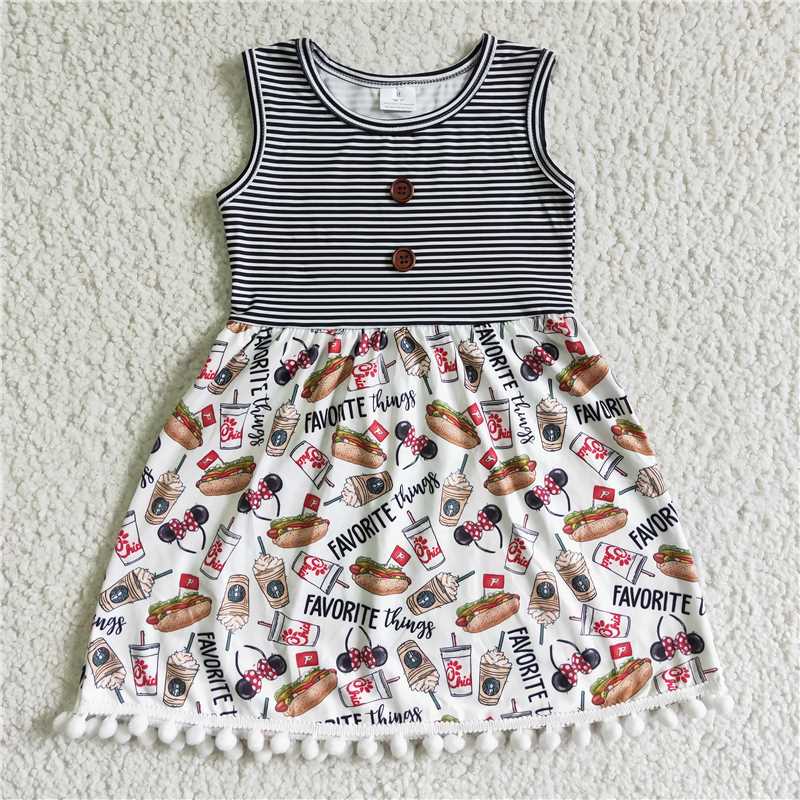 8.6 RTS NO MOQ Summer Baby Girls Dresses GSD0110 Favorite things sleeveless knee length dresses