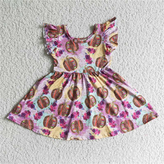 8.5 RTS NO MOQ Summer Baby Girls Dresses GSD0132 Flutter sleeve Fall colorful pumpkin dresses