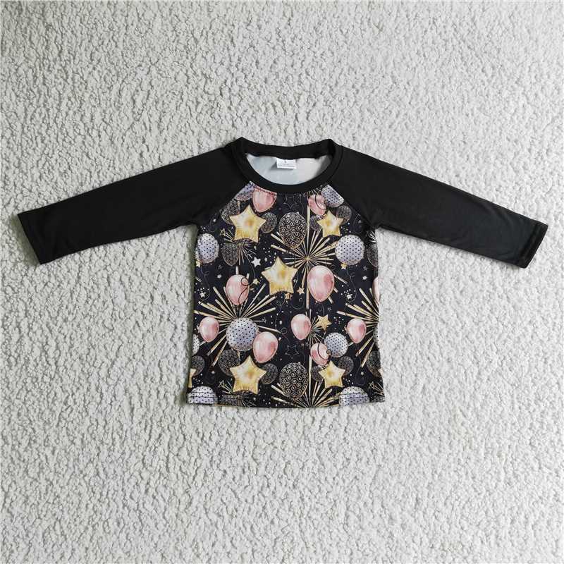 7.21 RTS NO MOQ Baby Boys Long Sleeve BT0072 New Year Balloon Long Sleeve Shirts