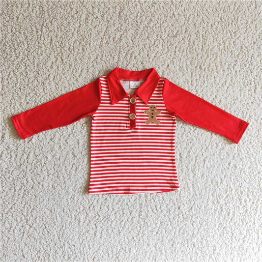 8.7 RTS NO MOQ Baby Boys Long Sleeve BT0040 Christmas Long sleeve gingerbread shirts