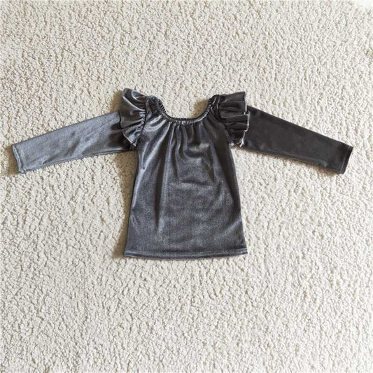 7.8 RTS NO MOQ Baby Girls Long Sleeve GT0063 Grey Velvet Long Sleeve Shirt Tops