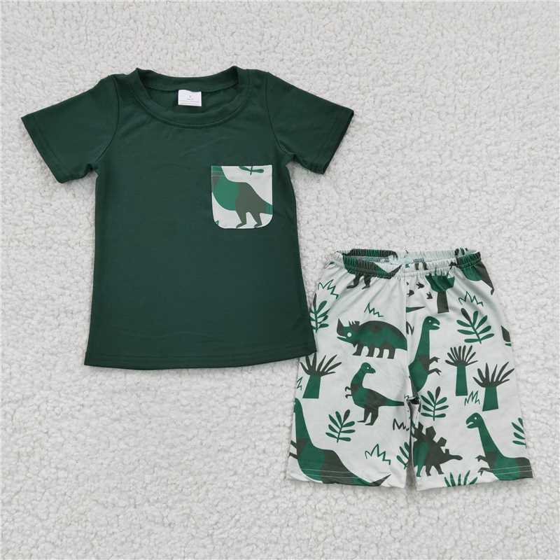 8.11 RTS NO MOQ Baby Boys kids Summer Sets BSSO0116 Dinosaur Pockets shorts Clothes sets