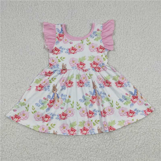 8.4 RTS NO MOQ Summer Baby Girls Dresses GSD0223 Easter Flower Rabbit Twirl Knee Length Dresses