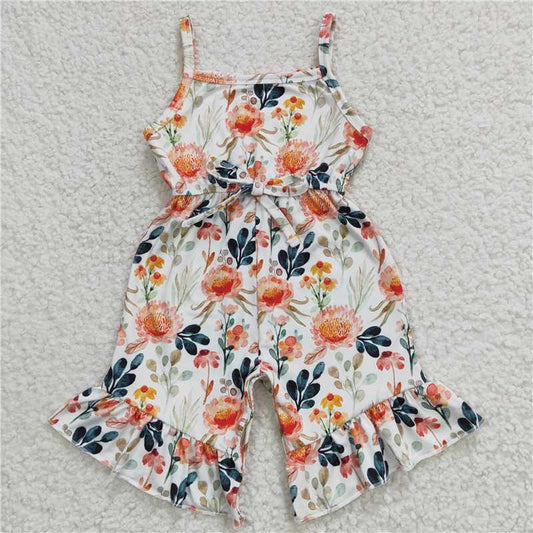6.25 RTS NO MOQ Summer Baby Girls Bodysuit SR0250 Orange Flowers Strap Jumpsuits