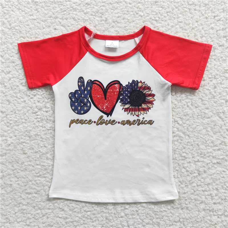 7.24 RTS NO MOQ Summer Baby Girls Short Sleeve GT0108 July 4th Sunflower Shirts Tops