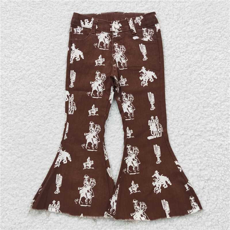 6.3 RTS NO MOQ Baby Girls Pants P0076 Western Elastic Denim Bell Pants Jeans