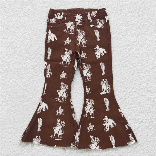6.3 RTS NO MOQ Baby Girls Pants P0076 Western Elastic Denim Bell Pants Jeans