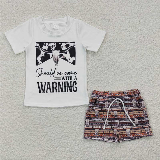 8.9 RTS NO MOQ Baby Boys kids Summer Sets BSSO0210 Western Cow Skull Short Sleeve Tee Shirts Shorts Sets