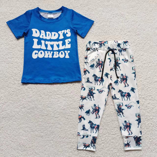 7.19 RTS NO MOQ Baby Boys Summer Sets BSPO0100 Daddy's Little Cowboy Western Pants Outfits Clothes Sets