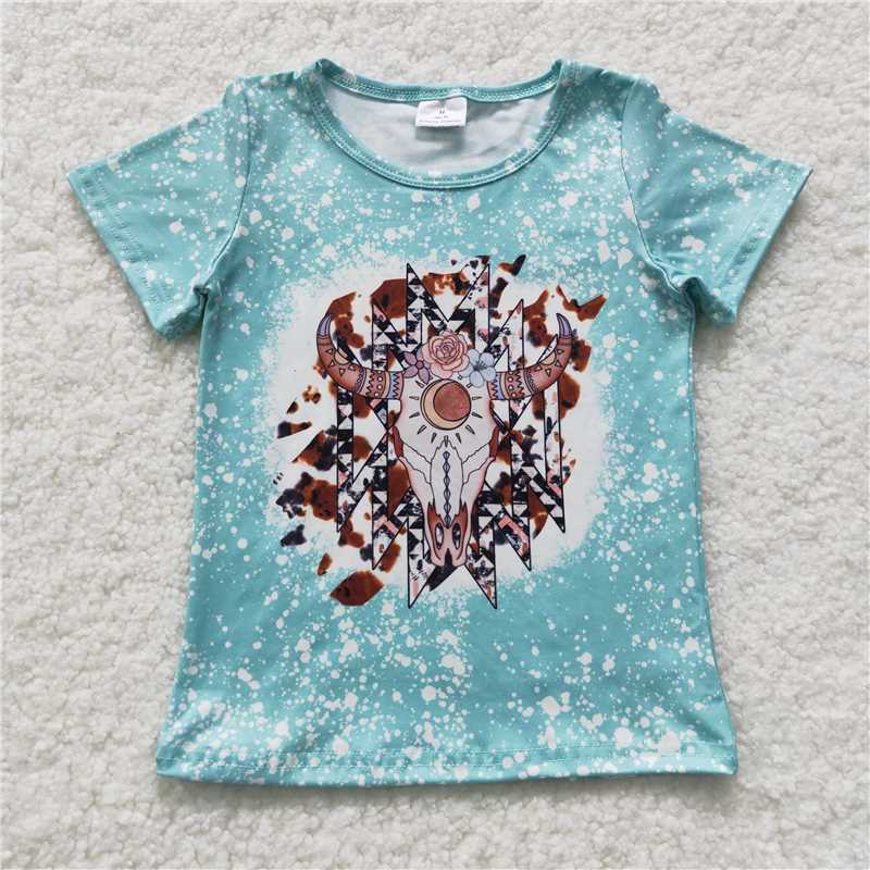 6.5 RTS NO MOQ Summer Baby Girls Short Sleeve GT0238 Western Cow Print Short Sleeve Shirts