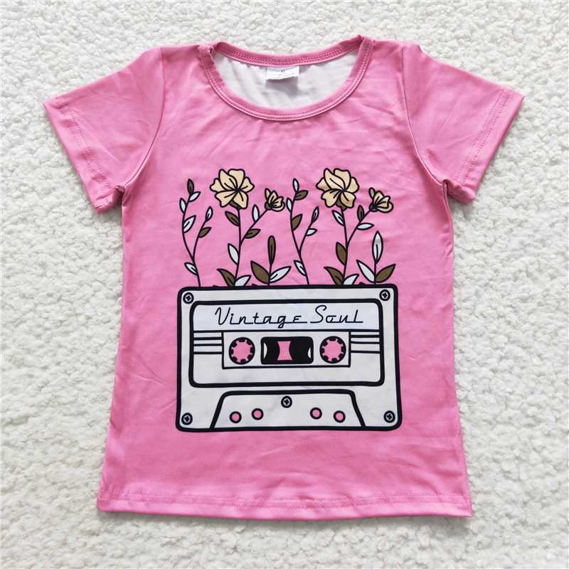 6.5 RTS NO MOQ Summer Baby Girls Short Sleeve GT0226 Pink Tapes Short Sleeve Tee Shirts Tops