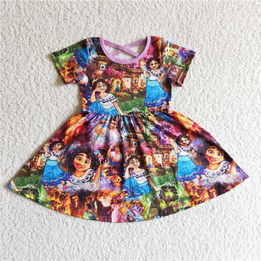 8.7 RTS NO MOQ Summer Baby Girls Dresses GSD0013 Purple Magic Short Sleeve Knee Length Dresses