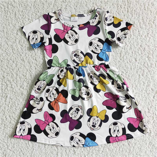 8.6 RTS NO MOQ Summer Baby Girls Dresses GSD0086 Short sleeve cute mouse print bow dresses