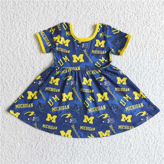 8.6 RTS NO MOQ Summer Baby Girls Dresses GSD0121 short sleeve football team Mtwirl dresses