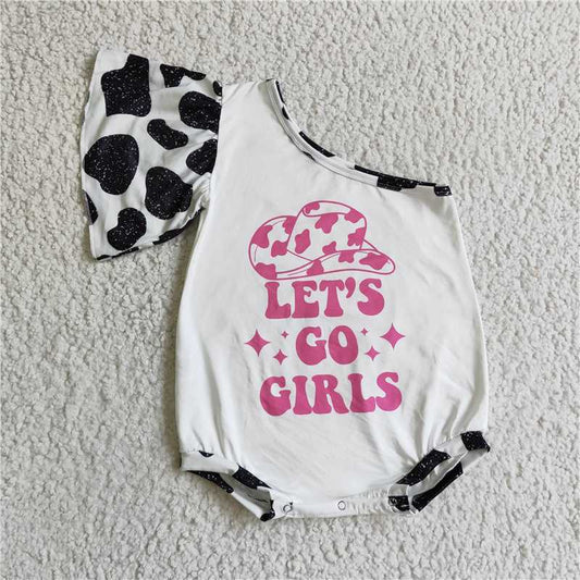 6.2 RTS NO MOQ Summer Baby Girls Bodysuit SR0102 Let's Go Girls One Shoulder Rompers