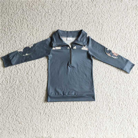 7.21 RTS NO MOQ Baby Boys Long Sleeve BT0112 Green Deer Christmas Pullovers