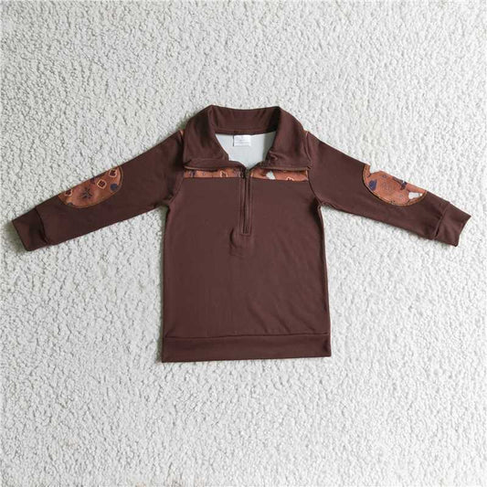 7.21 RTS NO MOQ Baby Boys Long Sleeve BT0111 Bull skull Brown Western Pullovers