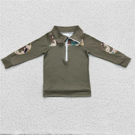 7.21 RTS NO MOQ Baby Boys Long Sleeve BT0098 Green Camo Pullovers Tops