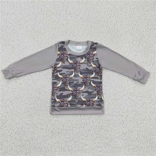 7.21 RTS NO MOQ Baby Boys Long Sleeve BT0108 Camo Cow Long Sleeve Shirts Tops