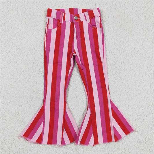 6.3 RTS NO MOQ Baby Girls Pants P0043 Valentines Pink Stripe Bell Jeans Denim Pants