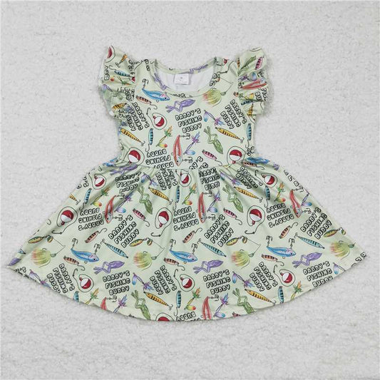 8.5 RTS NO MOQ Summer Baby Girls Dresses GSD0155 Daddy's Fishing Flutter Sleeve Pearl Dresses