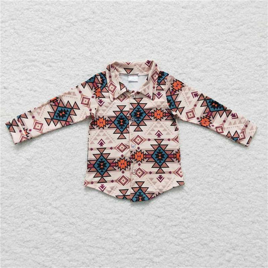 7.10 RTS NO MOQ Baby Boys Long Sleeve BT0127 Aztec Long Sleeve Button Up Shirts