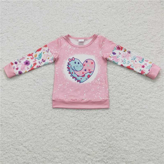 7.8 RTS NO MOQ Baby Girls Long Sleeve GT0087 Valentines Dinosaur Long Sleeve Shirts Tops