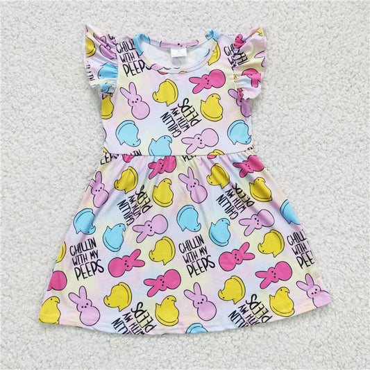 8.5 RTS NO MOQ Summer Baby Girls Dresses GSD0159 Easter Rabbits Knee Length Dresses
