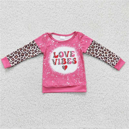 7.8 RTS NO MOQ Baby Girls Long Sleeve GT0071 Love Vibes Heart Leopard Long Sleeve Shirts Tops