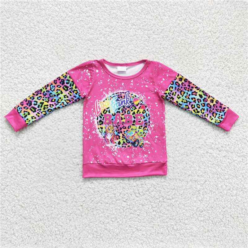 7.8 RTS NO MOQ Baby Girls Long Sleeve GT0085 Hotpink Animal Long Sleeve Shirts Tops