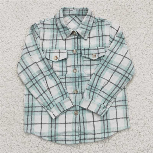 7.10 RTS NO MOQ Baby Boys Long Sleeve BT0169 Blue Plaid Long Sleeve Button Ups Shirts Tops