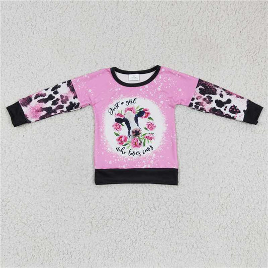 7.8 RTS NO MOQ Baby Girls Long Sleeve GT0077 Pink Cow Floral Long Sleeve Shirts Tops