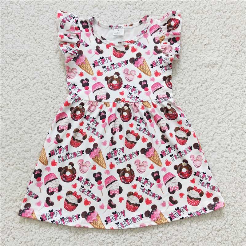 8.5 RTS NO MOQ Summer Baby Girls Dresses GSD0170 Flutter Sleeve Birthday Knee Length Dresses