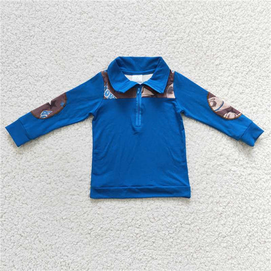 7.21 RTS NO MOQ Baby Boys Long Sleeve BT0101 Western Blue Hats Pullovers Tops