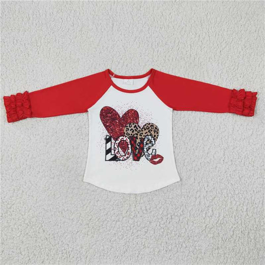 7.8 RTS NO MOQ Baby Girls Long Sleeve GT0072 Love Hearts Long Sleeve Valentine's Shirts Tops
