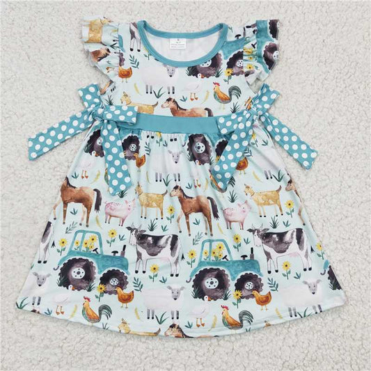 8.5 RTS NO MOQ Summer Baby Girls Dresses GSD0162 Horse Pig Cow Farm Knee Length Dresses