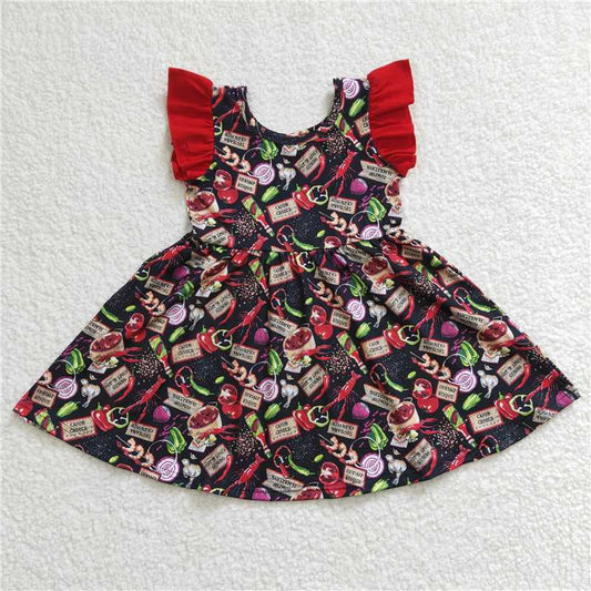 8.4 RTS NO MOQ Summer Baby Girls Dresses GSD0245 Lobster Short Sleeve Knee Kength Dresses