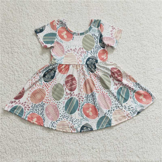 8.4 RTS NO MOQ Summer Baby Girls Dresses GSD0243 Easter Eggs Colorful Pearl Twirl Dresses