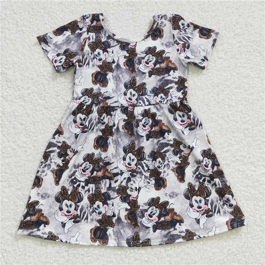 8.4 RTS NO MOQ Summer Baby Girls Dresses GSD0232 Short Sleeve Leopard Knee Length Dresses