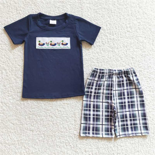 8.11 RTS NO MOQ Baby Boys kids Summer Sets BSSO0128 Duck Embroidery Tee Shirts Shorts Summer Clothes Sets