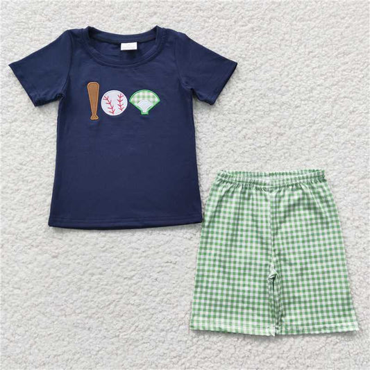 8.9 RTS NO MOQ Baby Boys kids Summer Sets BSSO0194 Baseball embroidery navy Summer Shorts Sets