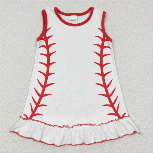 8.4 RTS NO MOQ Summer Baby Girls Dresses GSD0295 Baseball Sleeveless Knee Length Dresses