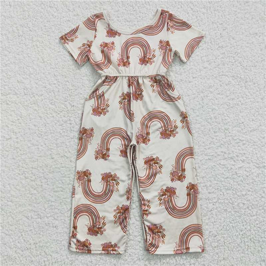 6.25 RTS NO MOQ Summer Baby Girls Bodysuit SR0241 Short Sleeve Rainbow Western Jumpsuits