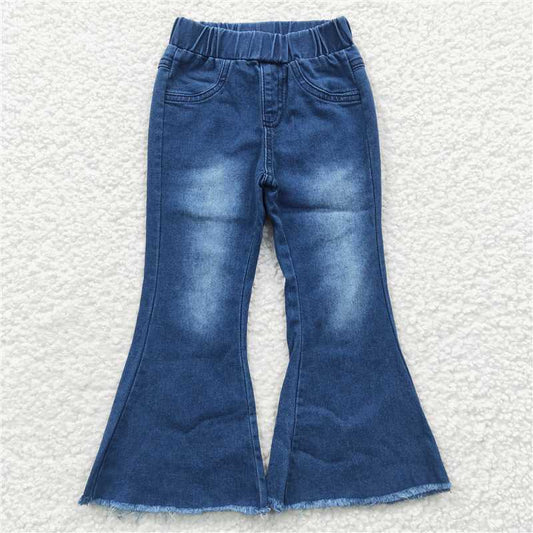 6.3 RTS NO MOQ Baby Girls Pants P0070 Blue Bleached Denim Bell Pants