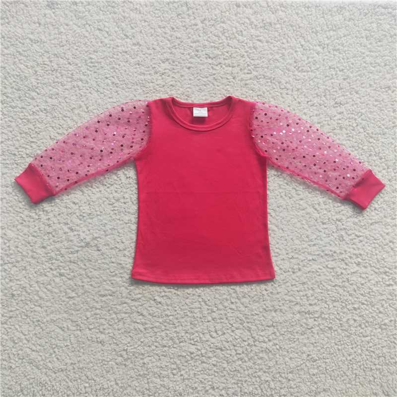 7.8 RTS NO MOQ Baby Girls Long Sleeve GT0176 Pink Long Lace Sleeve Shirts Tops