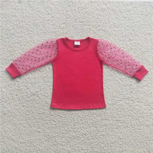 7.8 RTS NO MOQ Baby Girls Long Sleeve GT0176 Pink Long Lace Sleeve Shirts Tops