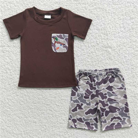8.9 RTS NO MOQ Baby Boys kids Summer Sets BSSO0204 Brown Duck Camo Summer Shorts Sets