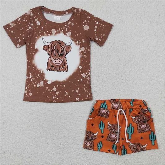 8.9 RTS NO MOQ Baby Boys kids Summer Sets BSSO0199 Highland Cow Summer Shorts Sets