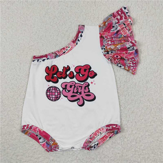 RTS NO MOQ Summer Baby Girls Bodysuit SR0319 Let's Go Howdy One Shoulder Rompers