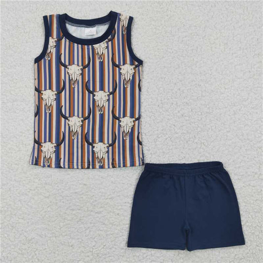 8.9 RTS NO MOQ Baby Boys kids Summer Sets BSSO0217 Western Cow Skull Shorts Sets